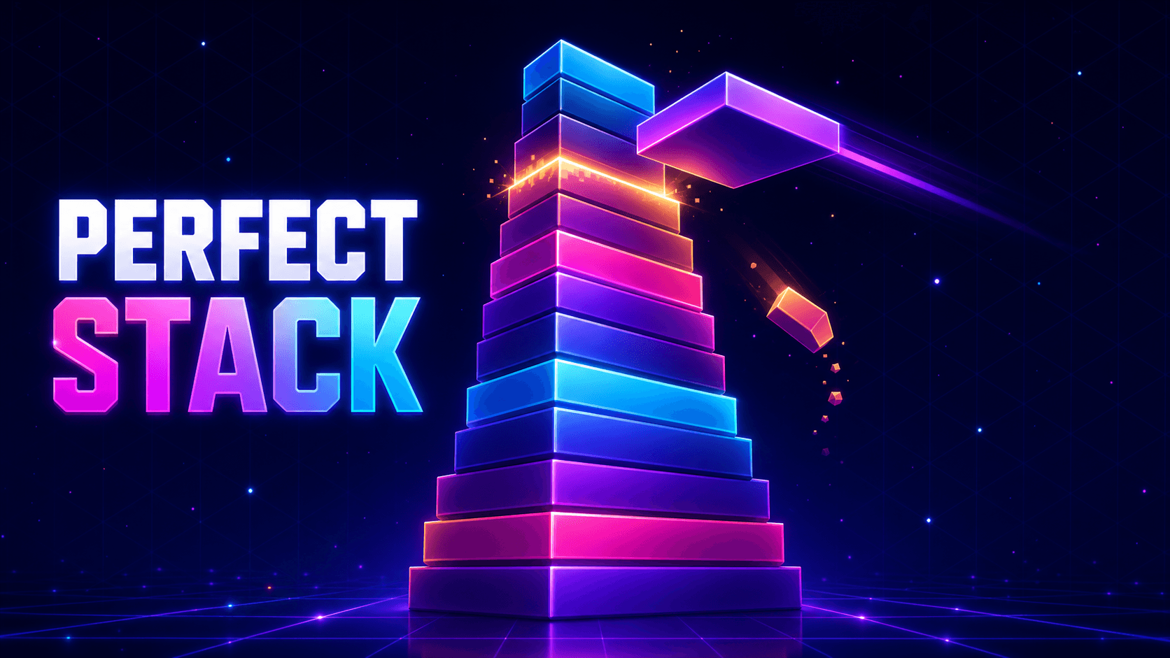 Perfect Stack neon tower with a moving block